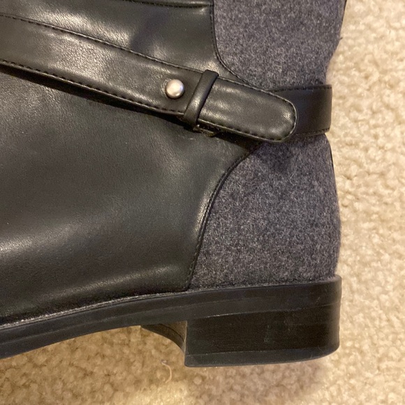 Knee High, Low Heeled 2 Tone Black Leather and Grey Wool Boot. - Picture 2 of 6